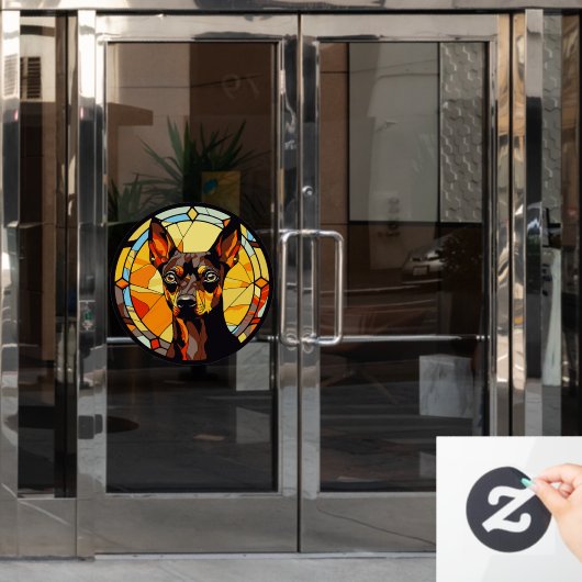 ミニチュアピンシャー犬フェイク飼用ステンドグラス ウィンドウサイン (オフィスドア)