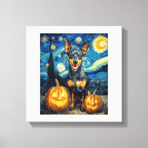 ミニチュアピンシャー かわいい犬 ハロウィン ジャックオランタン キャンバスプリント