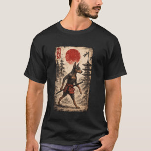 ミニチュアピンシャー サムライ 戦士 ヴィンテージ 浮世絵 Tシャツ