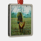 ミニチュアブラウンホースバレンタインハート メタルオーナメント (右)