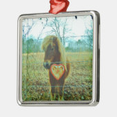 ミニチュアブラウンホースバレンタインハート メタルオーナメント (左)