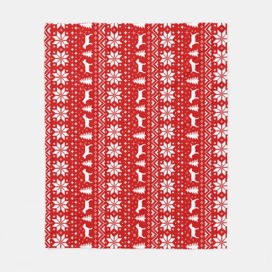 ミニチュアブルテリアのクリスマスパターン赤 フリースブランケット (正面)