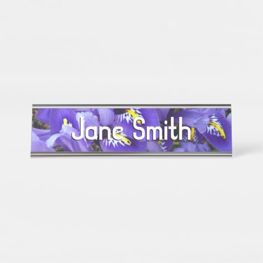 ミニチュアブルーアイリス春フローラ デスクネームプレート (正面)