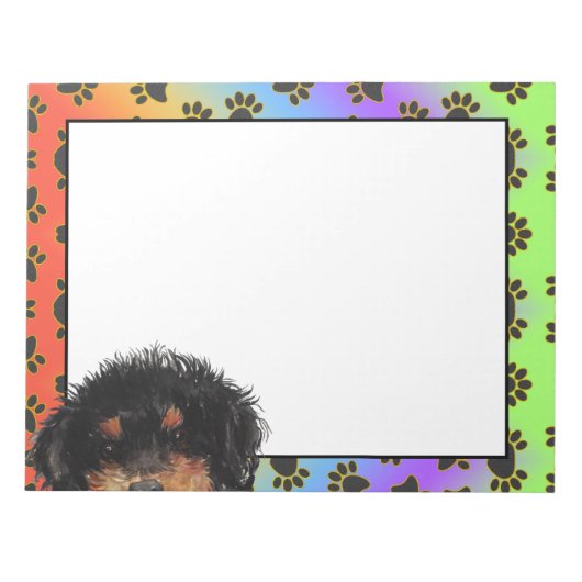 ミニチュアプードルカラフル犬の足のパターン ノートパッド (正面)