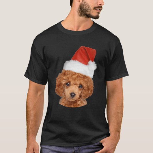 ミニチュアプードルサンタハット愛犬家for Christma Tシャツ (正面)