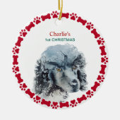 ミニチュアプードルパーソナライズされたウォーターカラークリスマス セラミックオーナメント (正面)