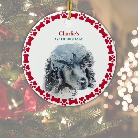 ミニチュアプードルパーソナライズされたウォーターカラークリスマス セラミックオーナメント