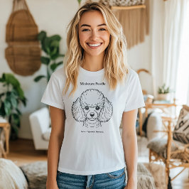ミニチュアプードルポートレートブラックラインイラストレーション Tシャツ