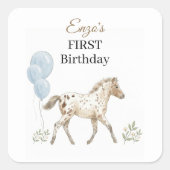ミニチュアホース絵本1歳の誕生日ステッカー スクエアシール (正面)