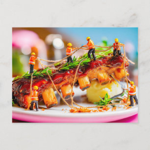 ミニチュア労働者料理BBQポークリブ シーズンポストカード