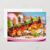 ミニチュア労働者料理BBQポークリブ シーズンポストカード (正面/裏面)