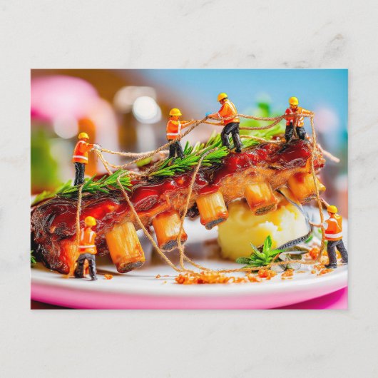 ミニチュア労働者料理BBQポークリブ シーズンポストカード (正面)