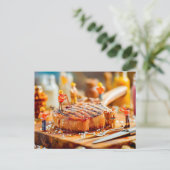 ミニチュア料理ジューシー牛ステーキ シーズンポストカード (スタンド正面)