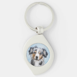 ミニチュア絵画アメリカン・シェパード – Dog Art キーホルダー