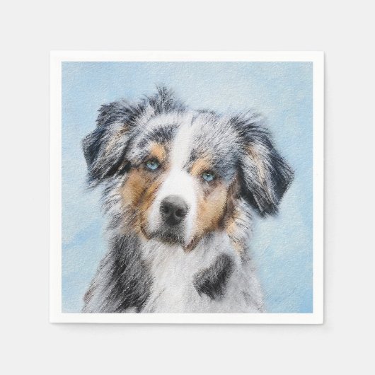 ミニチュア絵画アメリカン・シェパード – Dog Art スタンダードカクテルナプキン (正面)