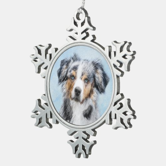ミニチュア絵画アメリカン・シェパード – Dog Art スノーフレークピューターオーナメント (右)