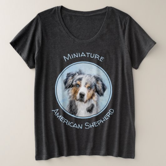 ミニチュア絵画アメリカン・シェパード – Dog Art プラスサイズTシャツ (デザイン正面)