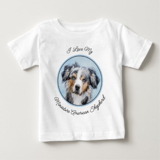 ミニチュア絵画アメリカン・シェパード – Dog Art ベビーTシャツ (正面)