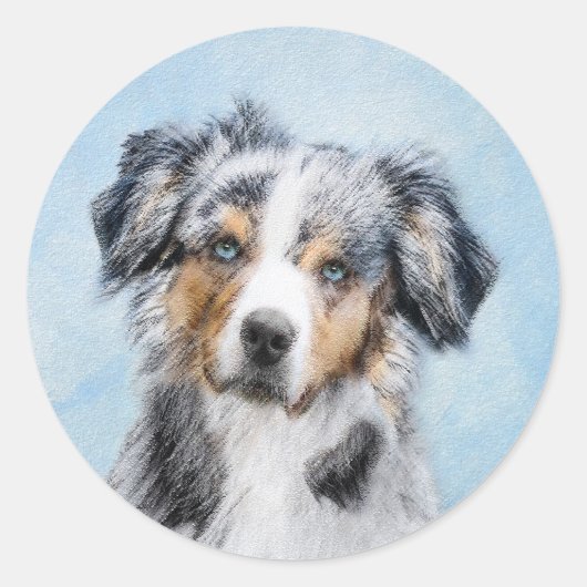ミニチュア絵画アメリカン・シェパード – Dog Art ラウンドシール (正面)