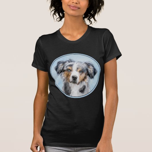 ミニチュア絵画アメリカン・シェパード – Dog Art Tシャツ (正面)