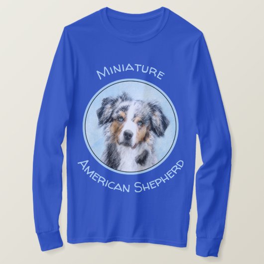 ミニチュア絵画アメリカン・シェパード – Dog Art Tシャツ (デザイン正面)