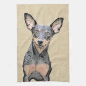 ミニチュア絵画ピンシャーの可愛いオリジナルドッグアート キッチンタオル (縦)