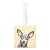 ミニチュア絵画ピンシャーの可愛いオリジナルドッグアート キューブオーナメント (正面)