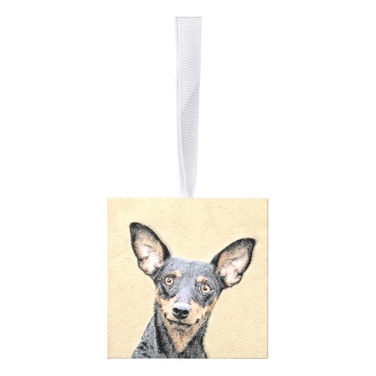 ミニチュア絵画ピンシャーの可愛いオリジナルドッグアート キューブオーナメント (右)