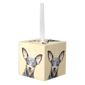 ミニチュア絵画ピンシャーの可愛いオリジナルドッグアート キューブオーナメント (裏面アングル)