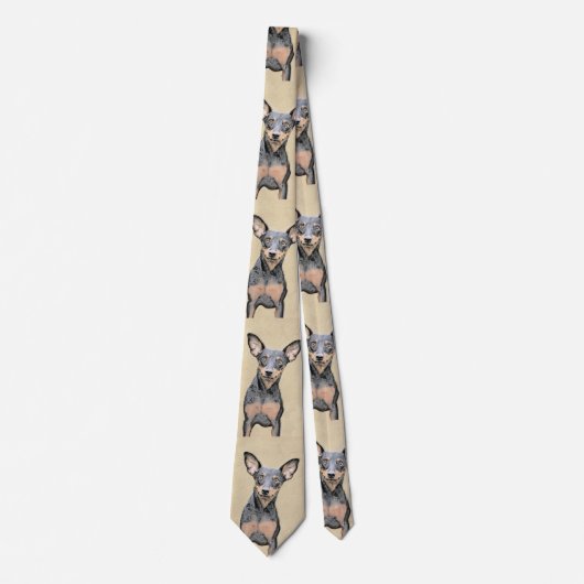 ミニチュア絵画ピンシャーの可愛いオリジナルドッグアート ネクタイ (正面)