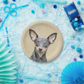 ミニチュア絵画ピンシャーの可愛いオリジナルドッグアート ペーパープレート (パーティー)