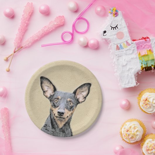 ミニチュア絵画ピンシャーの可愛いオリジナルドッグアート ペーパープレート (パーティー)