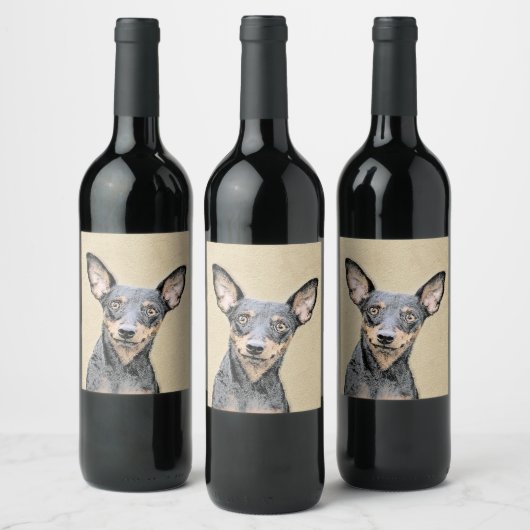 ミニチュア絵画ピンシャーの可愛いオリジナルドッグアート ワインラベル (ボトル)