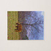 ミニチュア茶色の馬の赤褐色の空 ジグソーパズル (横)