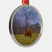 ミニチュア茶色の馬の赤褐色の空 メタルオーナメント (右)