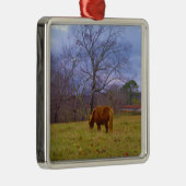 ミニチュア茶色の馬の赤褐色の空 メタルオーナメント (右)