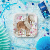 ミニチュア馬とワイルドフラワーの紙プレート ペーパープレート (パーティー)