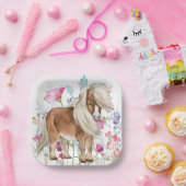 ミニチュア馬とワイルドフラワーの紙プレート ペーパープレート (パーティー)