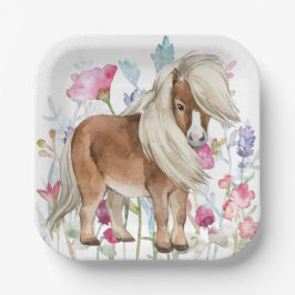 ミニチュア馬とワイルドフラワーの紙プレート ペーパープレート