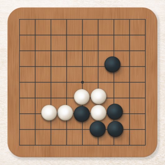 ミニチュア9x9ゴブボードと石 スクエアペーパーコースター (正面)