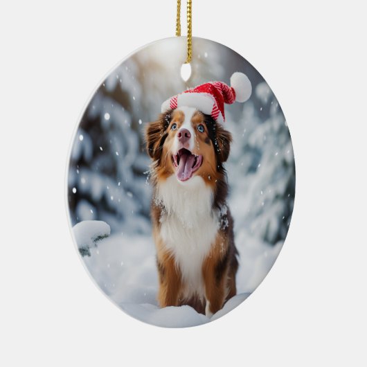 ミニチュア・アメリカン・シェパード・ドッグ・クリスマス セラミックオーナメント (右)