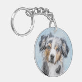ミニチュア·アメリカン·シェパ絵画ード—犬の芸術 キーホルダー (正面左)