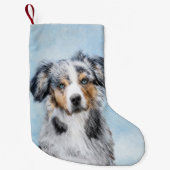 ミニチュア·アメリカン·シェパ絵画ード—犬の芸術 スモールクリスマスストッキング (正面)
