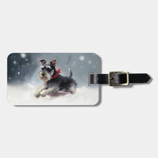 ミニチュア・シュナウザー クリスマス 雪 冬 ラゲッジタグ (正面横)