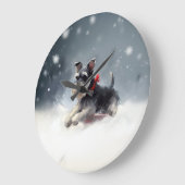 ミニチュア・シュナウザー クリスマス 雪 冬 ラージ壁時計 (傾斜)