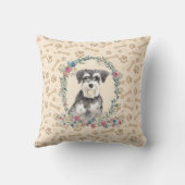 ミニチュア・シュナウザー・ドッグ・ポー・プリント&フローラカワイト クッション (裏面)