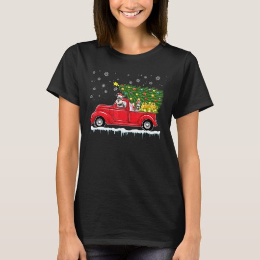 ミニチュア・シュナウザー 赤い車 トラック クリスマスツリー X Tシャツ (正面)