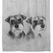 ミニチュア・シュナウツァーのグレースケールのデジタル芸術 シャワーカーテン (正面)