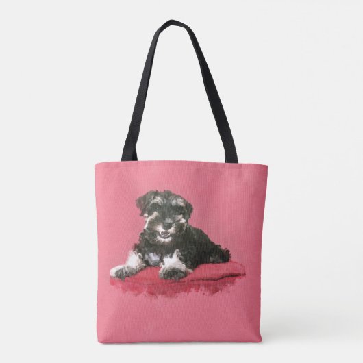 ミニチュア・シュナウツァーの子犬の水彩画のデジタル芸術 トートバッグ (裏面)