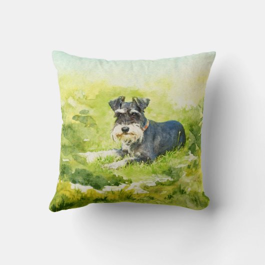 ミニチュア・シュナウツァーの水彩画のデジタル芸術 クッション (裏面)